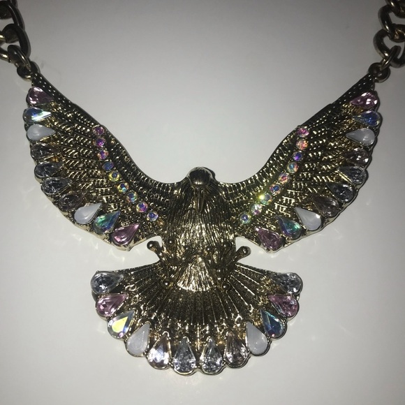 Eagle Pendant Jewelry Large Gold Tone Jeweled Textured Dimensional Chunk… - Picture 3 of 15